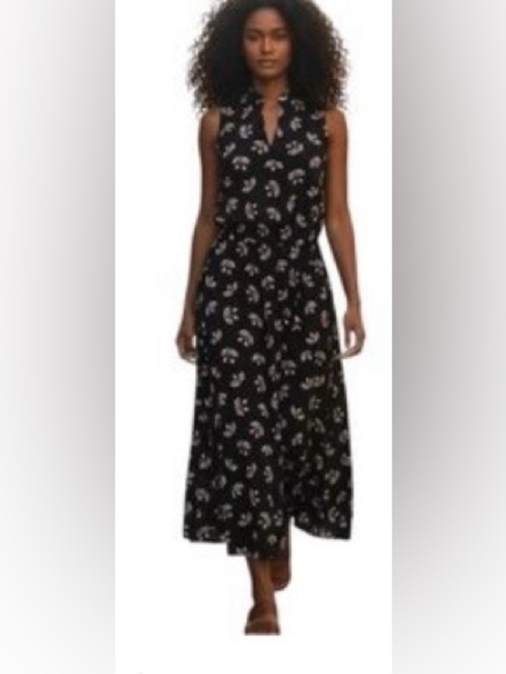 Anne Klein Black Sleeveless Maxi Dress with Pink and White Floral Print Size 12